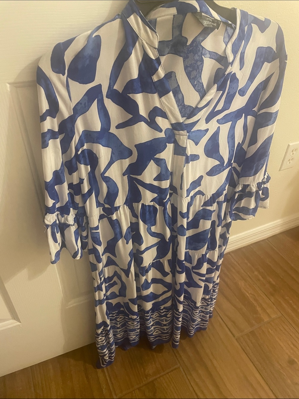 Vineyard Vines White Dress with Bold Blue Abstract Print